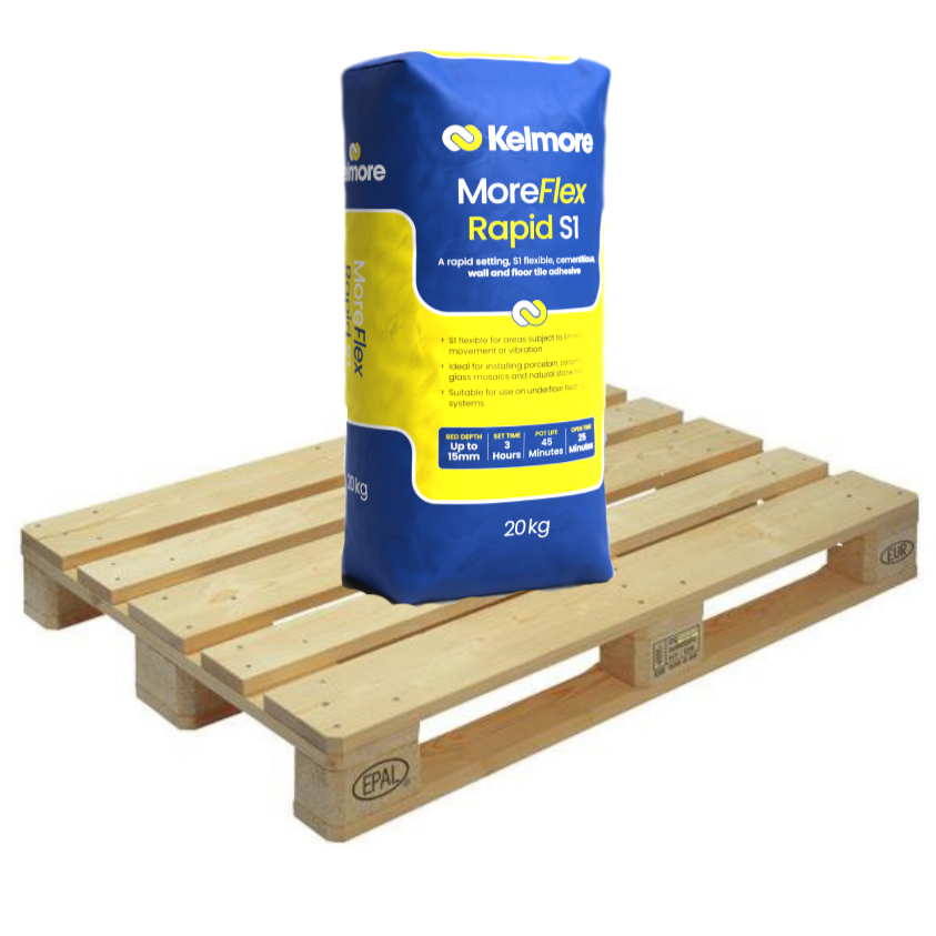 Kelmore MoreFlex Rapid Setting S1 Tile Adhesive, WHITE 20kg Full Pallet (48 Bags Tail Lift)