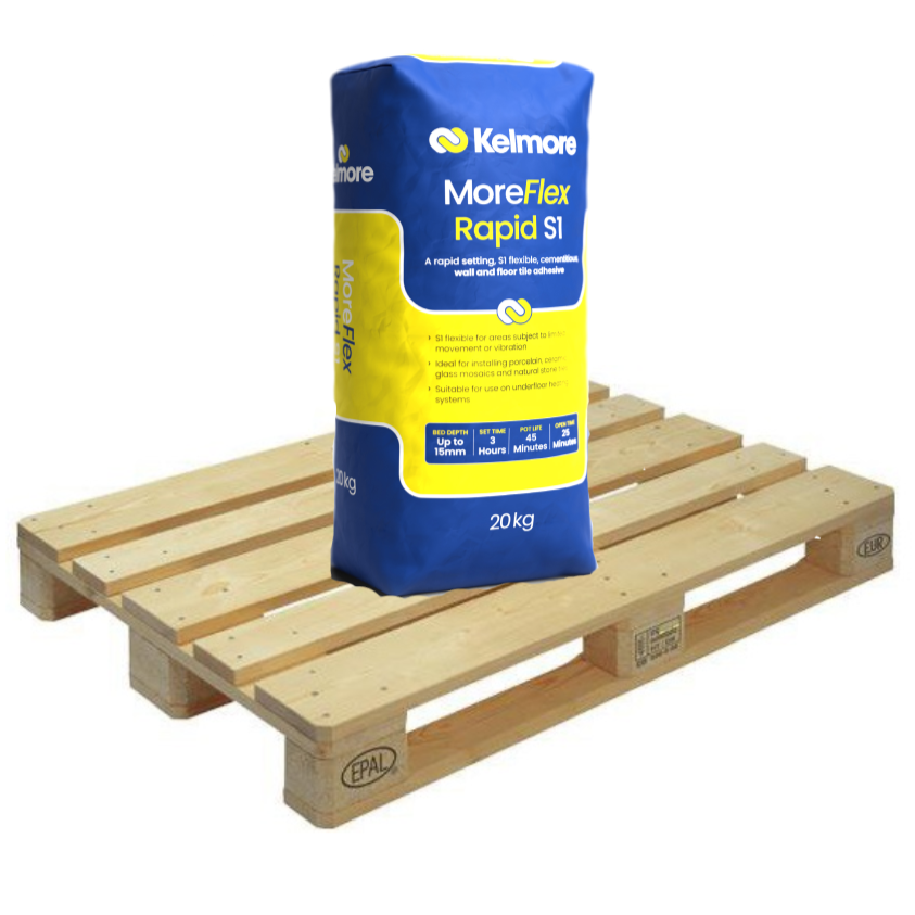 Kelmore MoreFlex Rapid Setting S1 Tile Adhesive, WHITE 20kg Quarter Pallet (12 Bags Tail Lift)