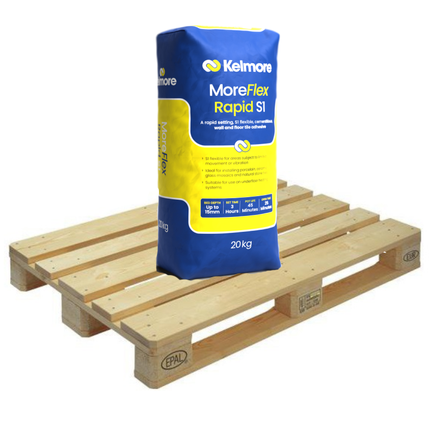 Kelmore MoreFlex Rapid Setting S1 Tile Adhesive, WHITE 20kg Half Pallet (25 Bags Tail Lift)