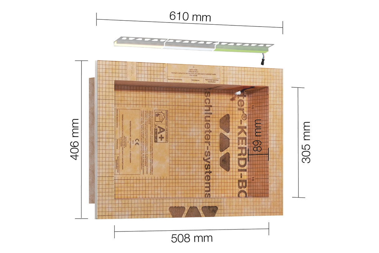 Schluter Kerdi Board NLT Niche Kit with LED Plug & Play WARM WHITE (Choice of Size)