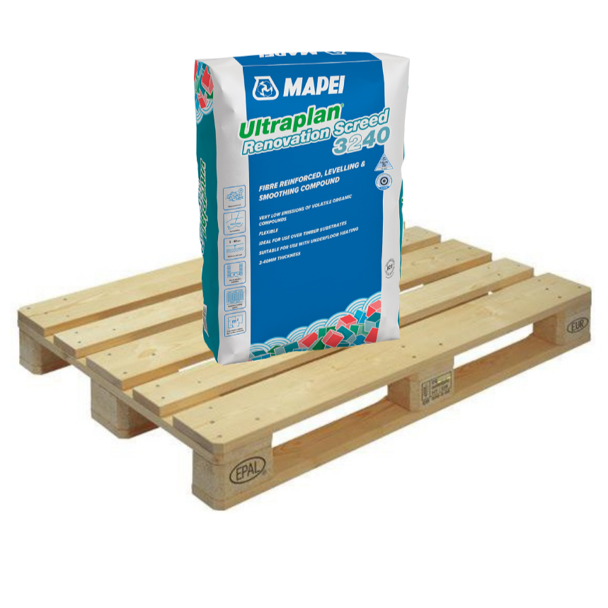 Mapei Ultraplan Renovation Screed 3240 Fibre Reinforced Self Levelling Compound 25kg (40 Bag Pallet Tail Lift)