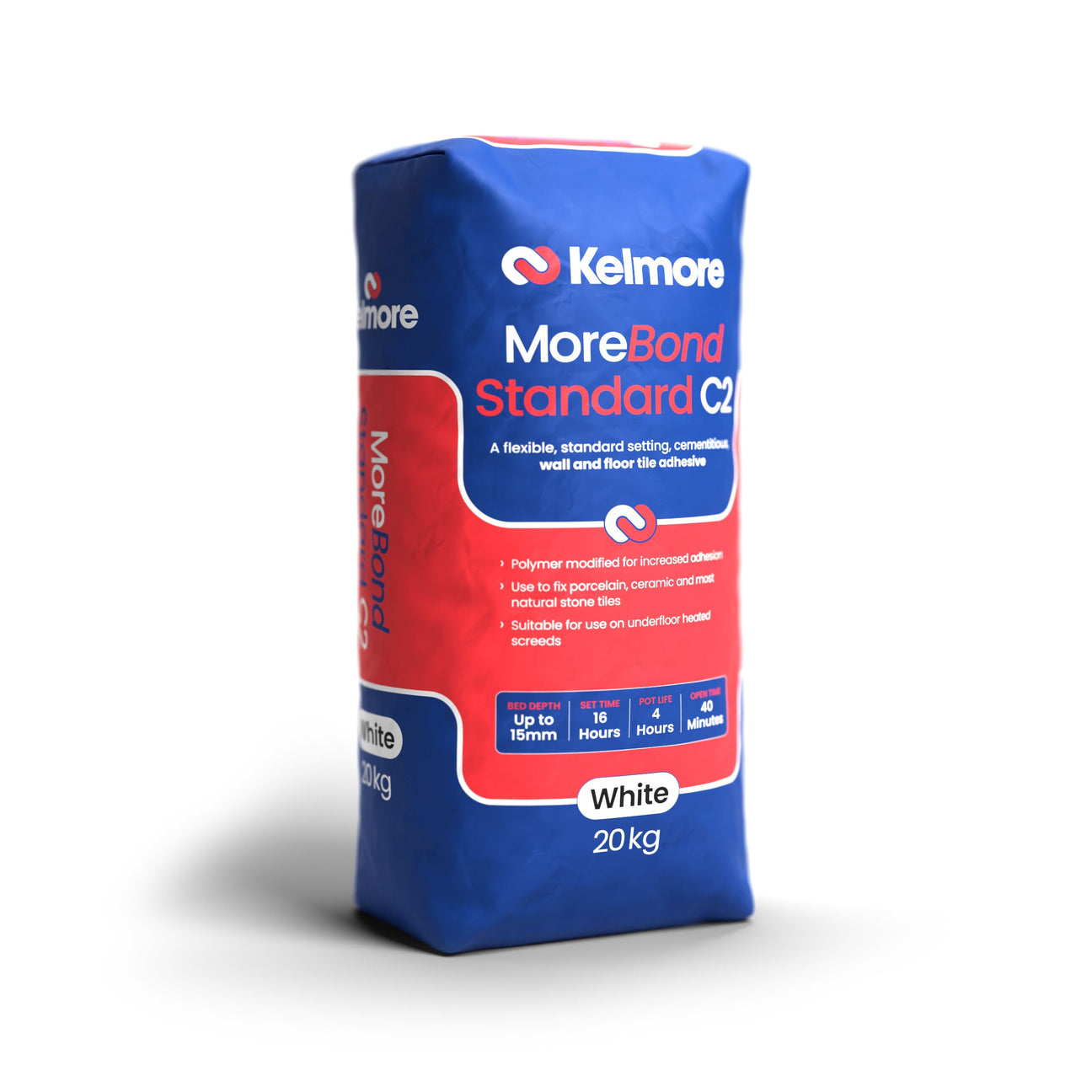 Kelmore Morebond Standard Setting C2 Tile Adhesive WHITE 20kg Full Pallet (48 Bag Tail Lift)