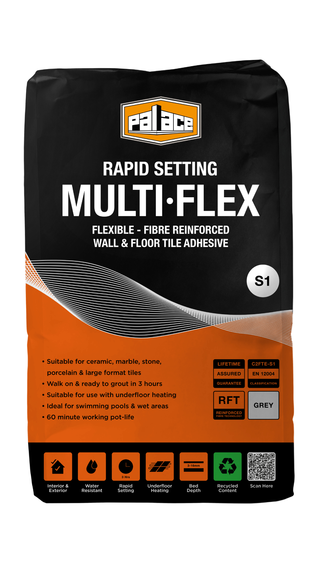 Palace Multi-Flex GREY Rapid Setting S1 Tile Adhesive 20kg (Choice of Quantities)