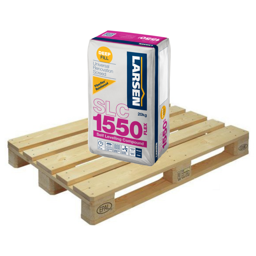 Larsen SLC1550 Rapid Set Pro Single Part Flexible Fibre Self Levelling Compound 20kg (24 Bag Pallet Tail Lift)