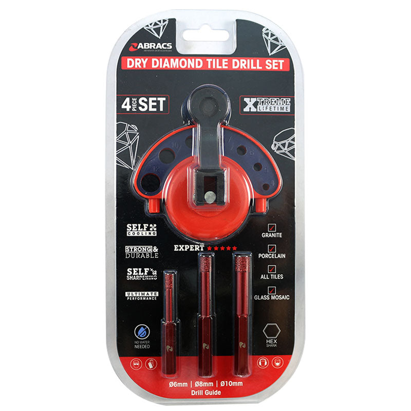 Abracs 4pc Dry Diamond Tile Drill Bit Set TDBSET4