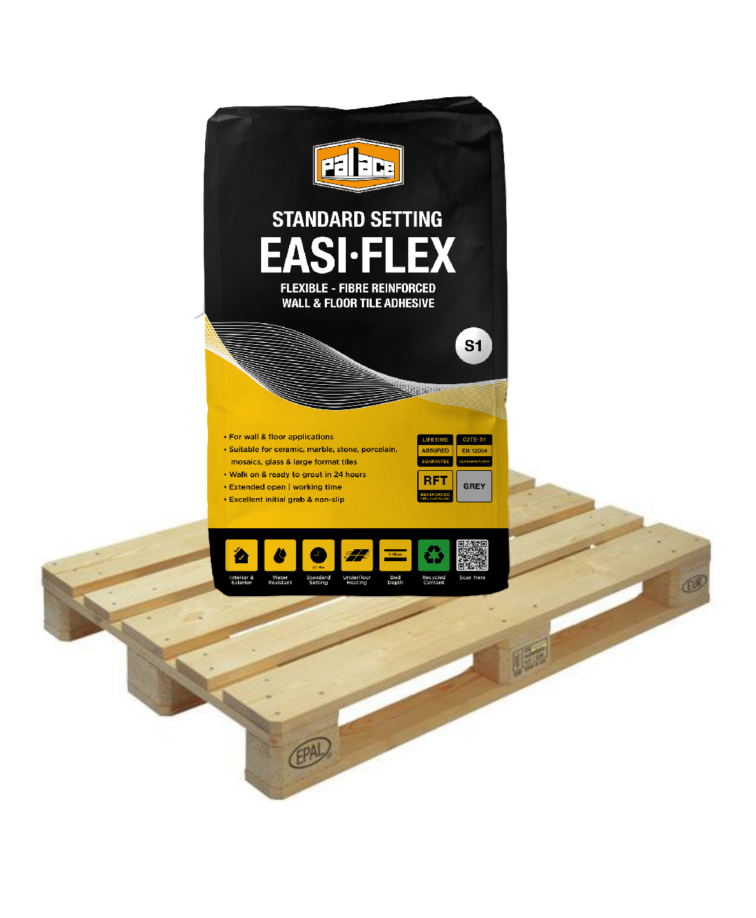 Palace Easi-Flex GREY Standard Setting S1 Tile Adhesive 20kg Quarter Pallet (12 Bag Tail Lift)