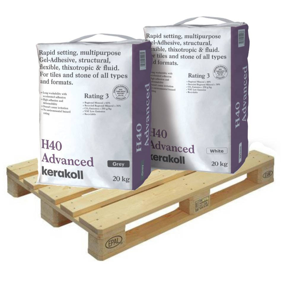 Kerakoll H40 Advanced Adhesive Rapid Set S1 Tile Adhesive WHITE 20kg (12 Bag Quarter Pallet Tail Lift)