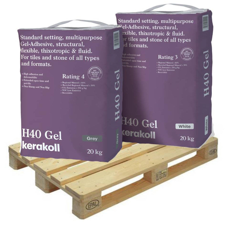 Kerakoll H40 Gel Adhesive Standard Set S1 Tile Adhesive WHITE 20kg (12 Bag Quarter Pallet Tail Lift)