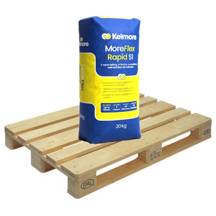 Kelmore MoreFlex Rapid Setting S1 Tile Adhesive, GREY 20kg Half Pallet (25 Bags Tail Lift)