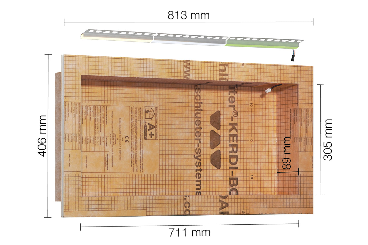 Schluter Kerdi Board NLT Niche Kit with LED Plug & Play WARM WHITE (Choice of Size)