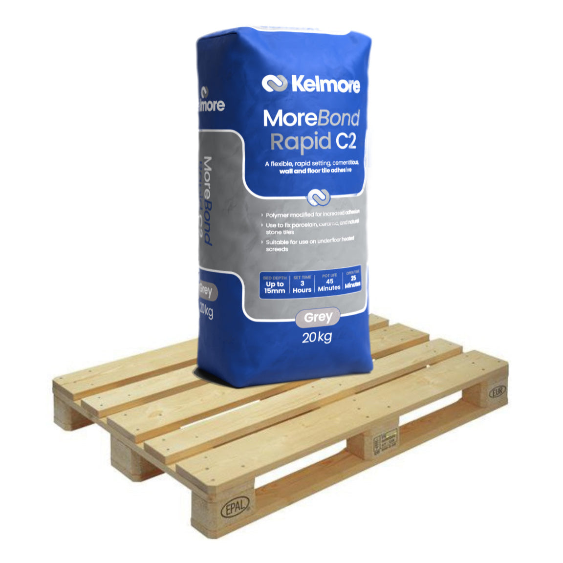 Kelmore Morebond Rapid Setting C2 Tile Adhesive GREY 20kg Full Pallet (48 Bag Tail Lift)