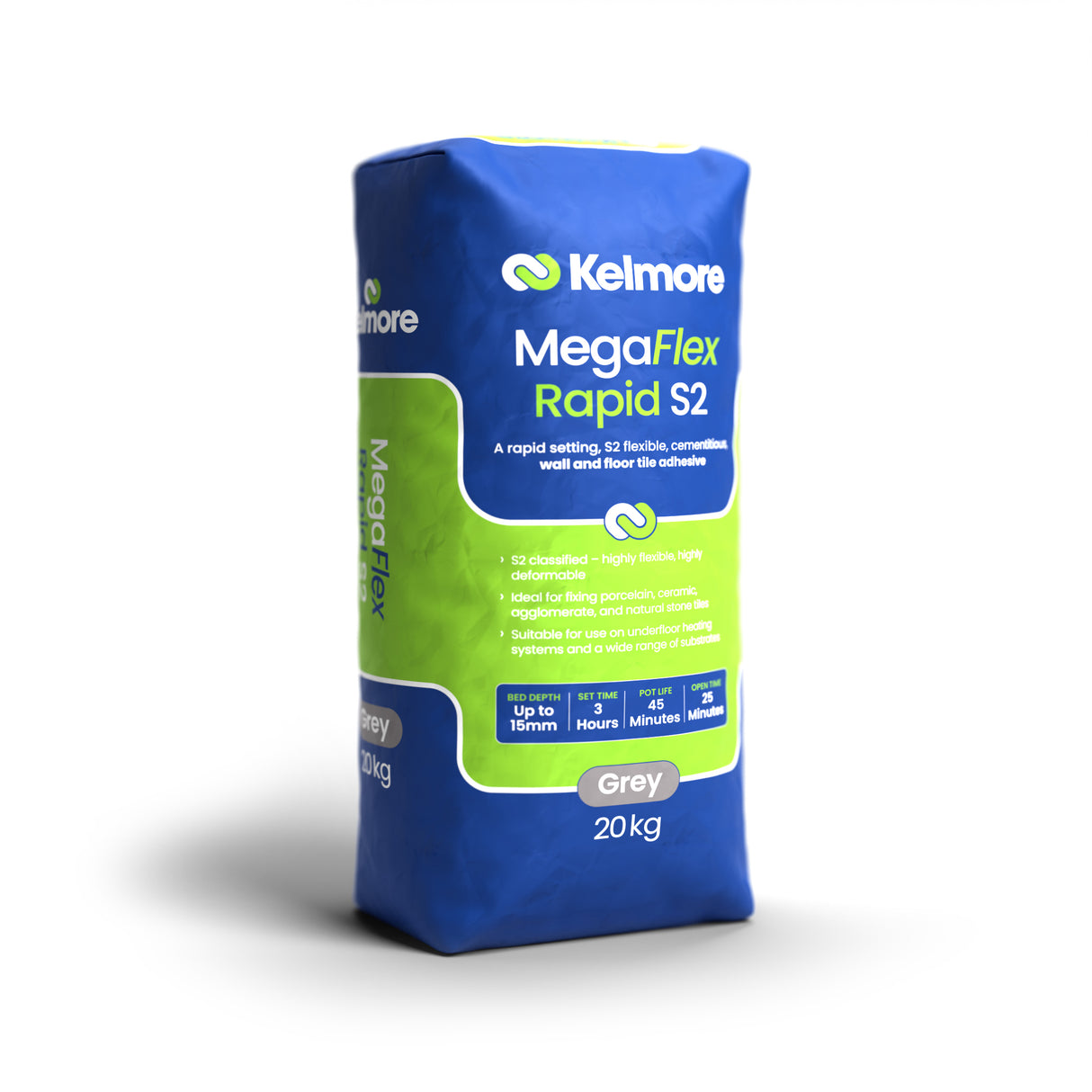 Kelmore MegaFlex Rapid Setting S2 Tile Adhesive, Grey 20kg E0002