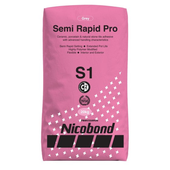 Nicobond Semi Rapid Pro S1 Tile Adhesive 20kg GREY N1151500